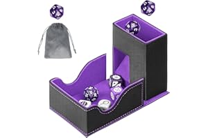 JAFFZORA Dice Roller Tower, Magnetic Dice Tray for Rolling, Foldable Leather Dice Organizer Tower Fits for Dungeons & Dragons, MTG DM and Player, Black & Purple