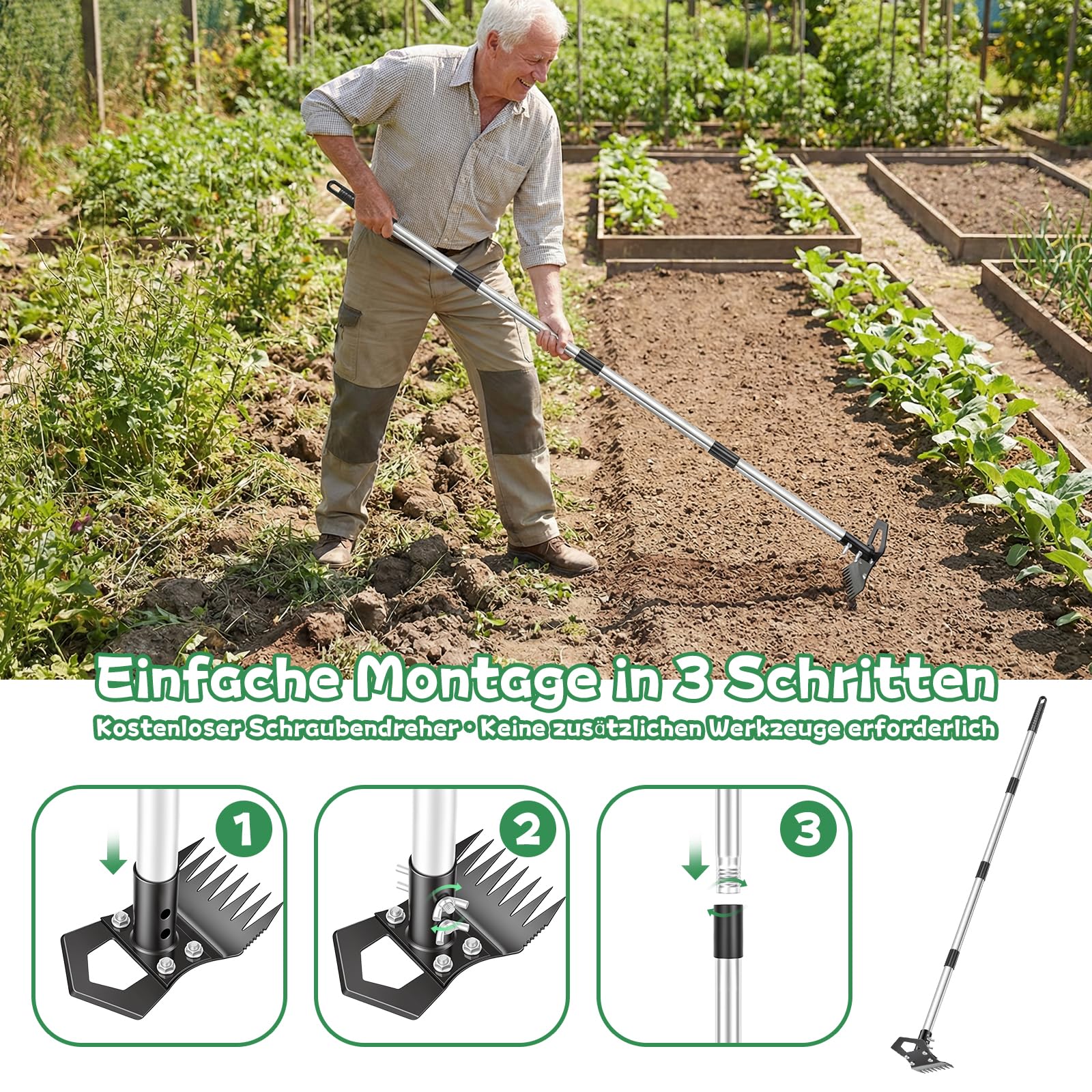 Hysagtek Unkrautstecher - 150cm Unkraut Entferner Gerät, Unkrautjäter mit Langem Stiel und Schraubenzieher Abnehmbar, 2 in 1 Manuell Gartenhacke für Garten, Hof, Rasen, Terrasse 3