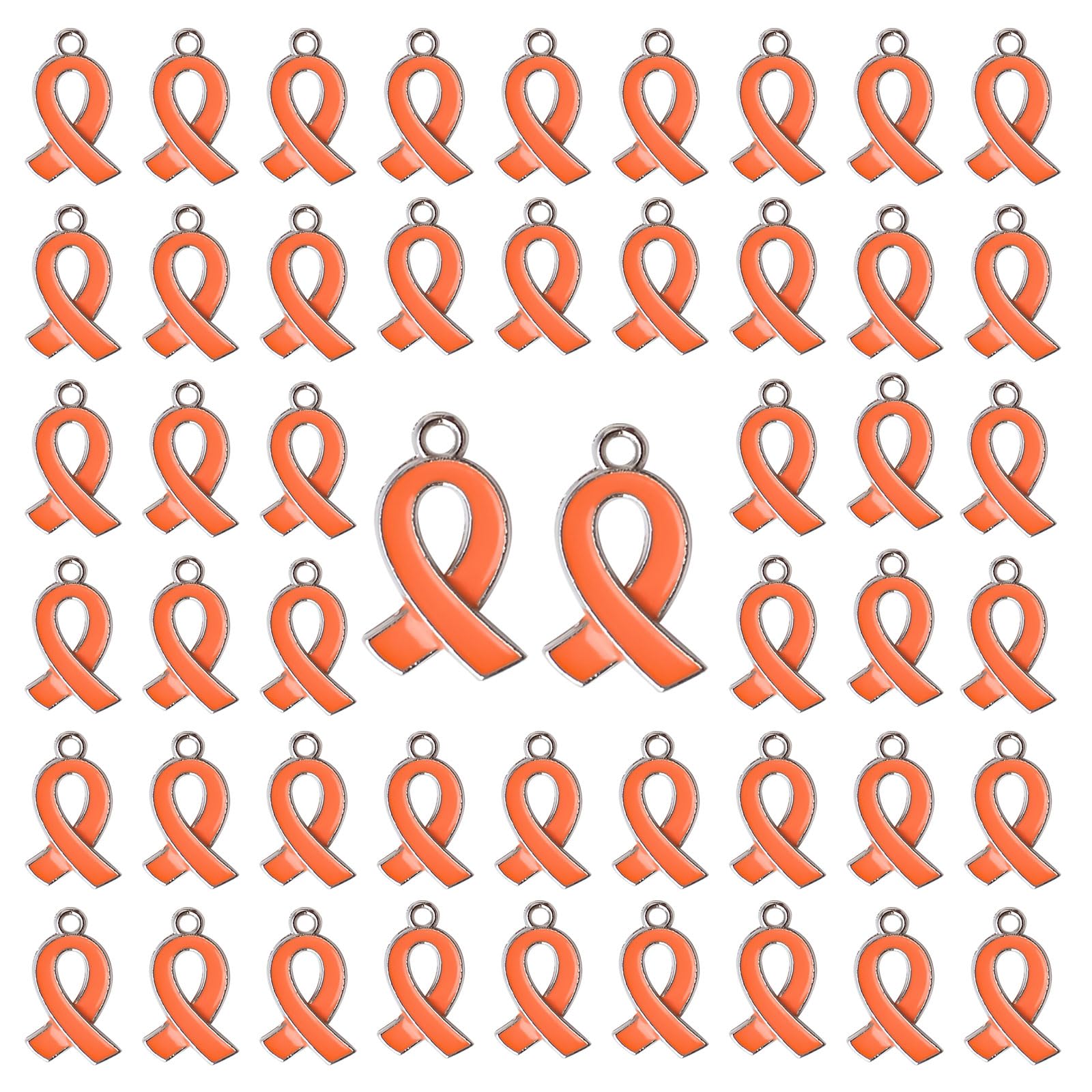 WANDIC 50 Pcs Orange Ribbon Pendants, Kidney Cancer, Multiple Sclerosis, Gun Violence Leukemia Hope Awareness Alloy Awareness Ribbon Charms for Jewelry Making