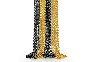EOBOH 12PCS New Years Eve Bead Necklace, Black Gold Bead Costumes Necklace Party Supplies, 33" New Years Eve Necklaces Accessory Sets, Festival Parade Throw for Mardi Gras Celebrations Decorations
