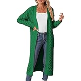 OUKODS Womens Long Cardigan Sweaters Fall Open Front Coat Long Sleeve Cable Knit Maxi Outerwear Trendy Jacket Clothes