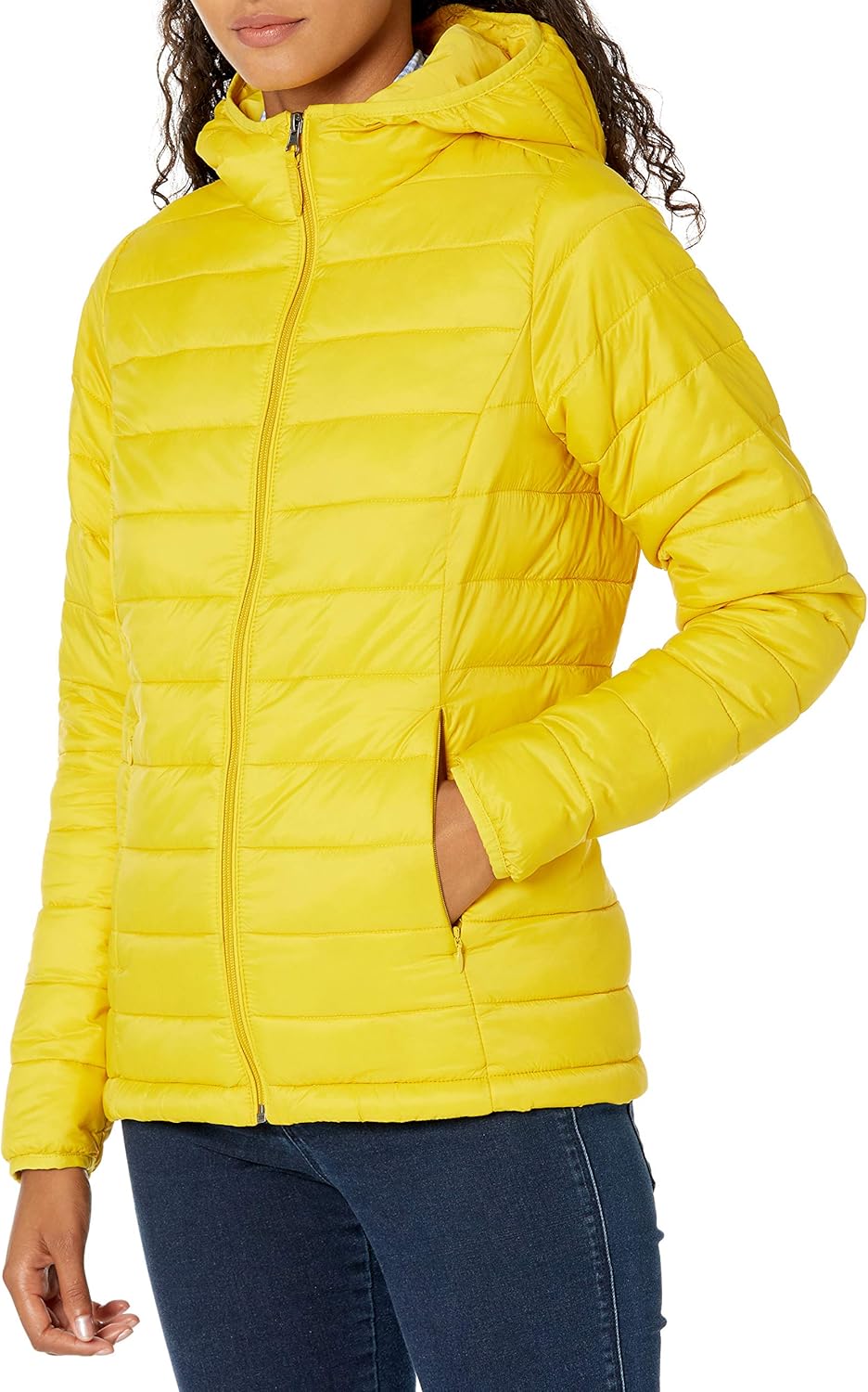  Essentials Women's Lightweight Long-Sleeve Full-Zip Water-Resistant Packable Hooded Puffer Jacket: Clothing