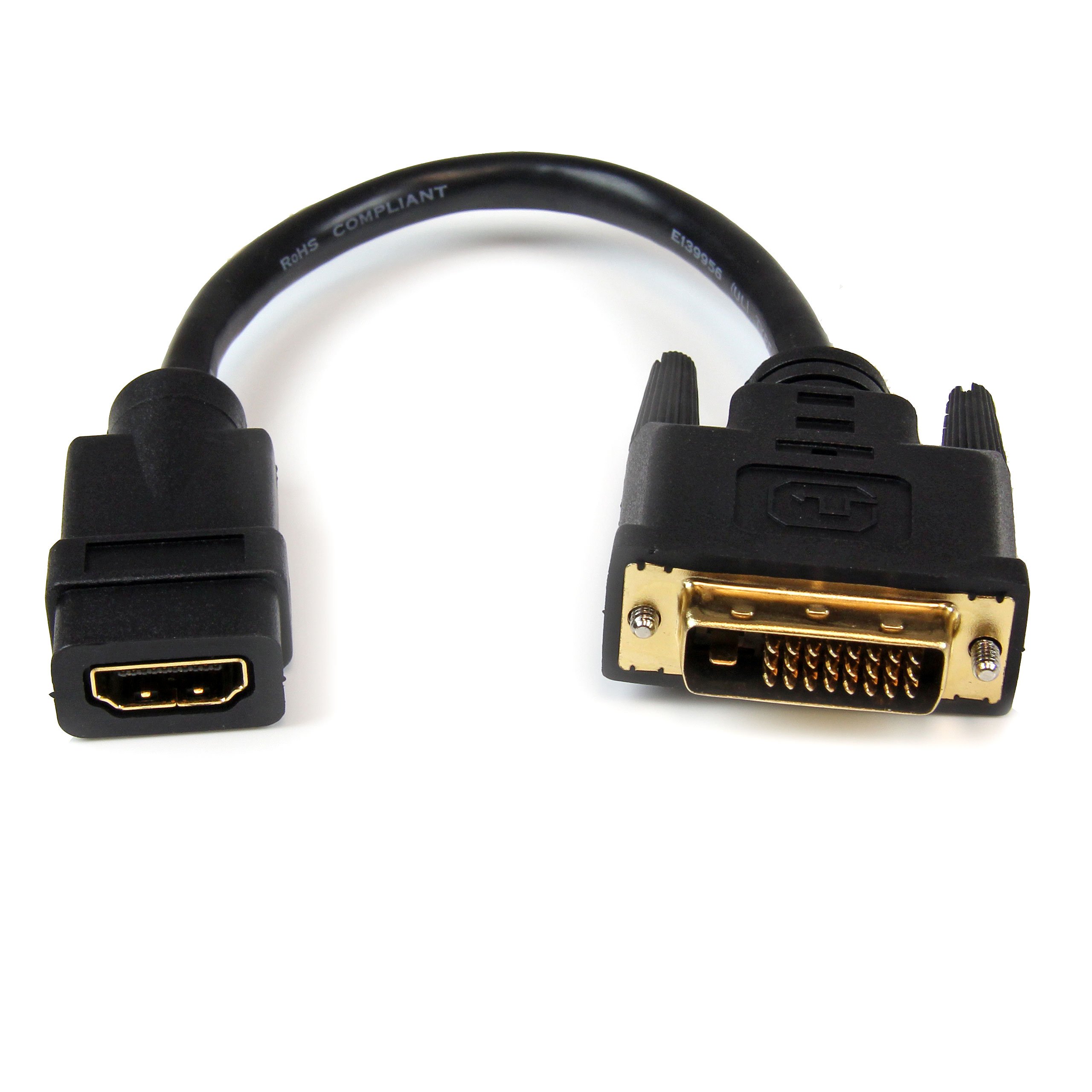 StarTech.com 8in HDMI to DVI-D Video Cable Adapter - HDMI Female to DVI Male - HDMI to DVI Dongle Adapter Cable (HDDVIFM8IN),Black