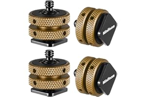 MINIFOCUS 4 Packs Camera Hot Shoe Mount Adapter, Double Nut with 1/4" and 3/8" Aluminum Alloy Tripod Screw Flash Shoe Mount for LED Monitors, Microphone, DSLR Field Monitor