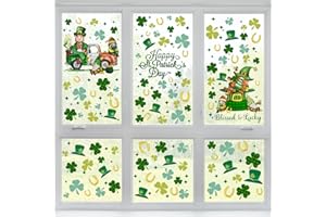 Whaline 9 Sheets St. Patrick's Day Window Clings Gnome Truck Shamrock Clover Window Stickers Irish Reusable Double-Sided Static Window Decal for Home School Party Decor Supplies