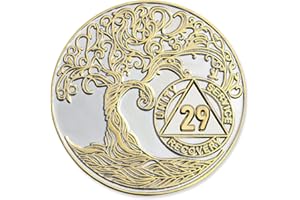 29 Year XL 40mm Nickel & Gold Plated AA Coin - Sobriety Mint Twisted Tree of Life Recovery Medallion/Chip - Silver/Gold