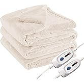 Eydna Electric Heated Blanket Queen Size 84"x90", Soft Plush Microplush for Bed, Dual Controllers & Dual Heating Zones, 10 Hours Auto Off & 4 Heating Levels, Machine Washable, Gifts for Family-White