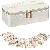 AojSup Small Jewelry Travel Case with 12 Velvet Pouches, Travel Jewelry Bag Organizer with Handle for Women Girls, Compact Jewelries Box for Earrings, Bracelets, Necklaces and Rings (White)