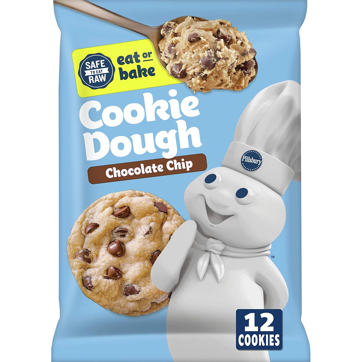 12 big cookies (16oz) pillsbury big de luxe chocolate chip cookies w/Mini kisses (018000817733)