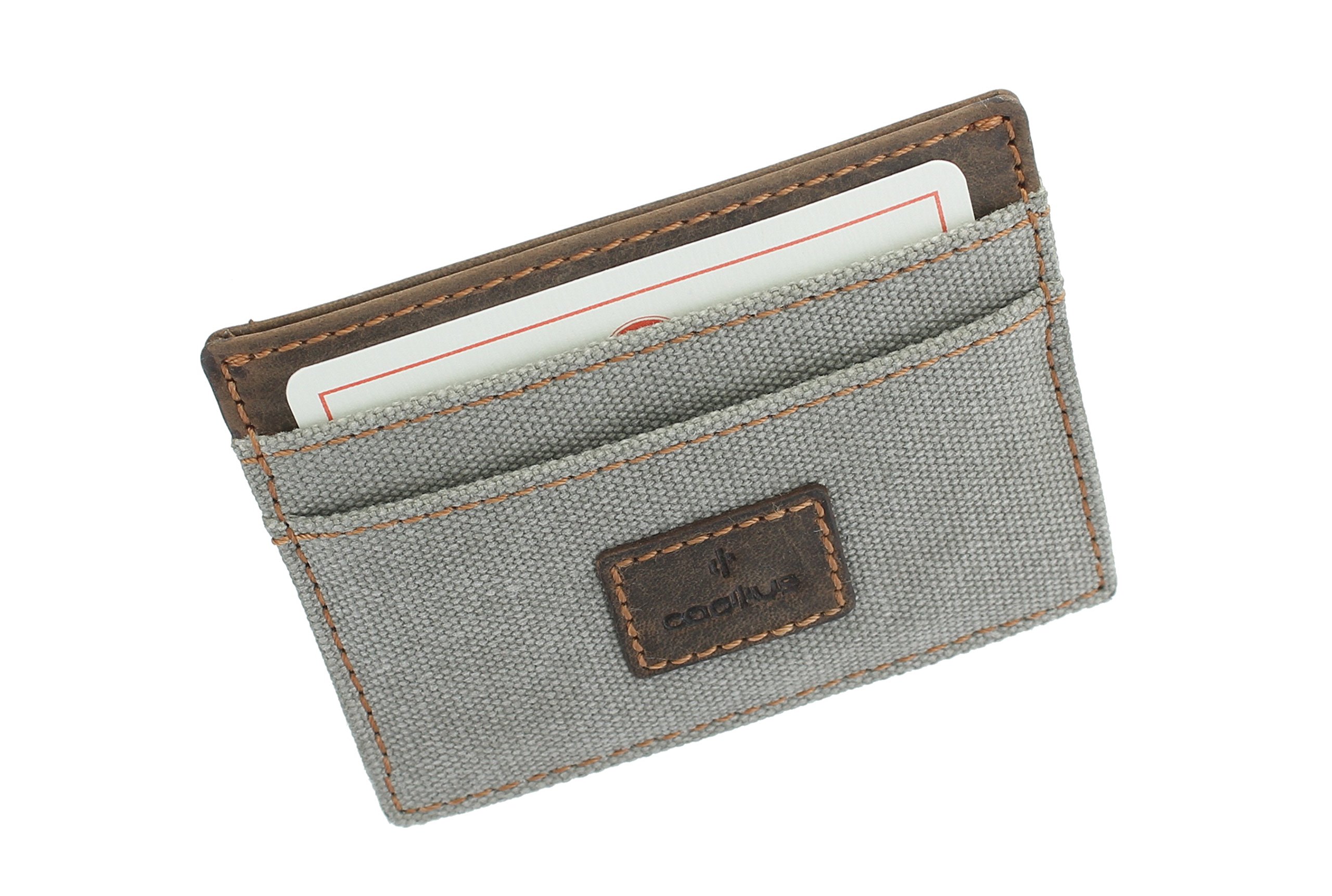 Cactus Slim Canvas Card Holder with Leather Trim and RFID Protection 625_81 Grey