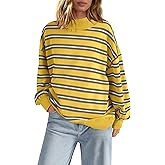 Panadila Women Striped Long Sleeve Shirt Oversized Mock Neck Sweatshirt Turtleneck Tops Casual Pullover Top