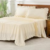 kisswish Gingham Twin Sheet Set, Lightweight Super Soft Brushed Microfiber Plaid Bed Sheets with 16" Deep Pocket, 3 Piece Ruffle Farmhouse Bedroom Decor, Yellow