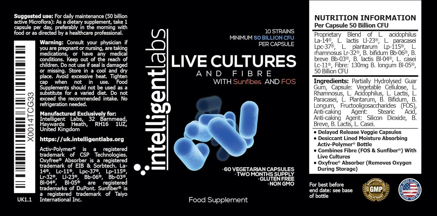 50 Billion CFU Intelligent Labs Probiotics and Fibre, No Refrigeration Needed, with Partially hydrolyzed guar Gum & Fos - Image 3
