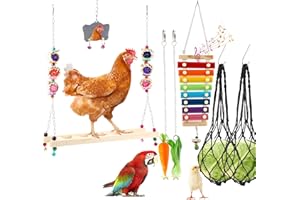 7 PCS Chicken Toys for Coop Accessories: Swing, Xylophone, Vegetable Hanging Feeder, Mirror, Fruit Rack for Poultry, Rooster,