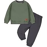 CRISONE Toddler Boys Clothes Solid Color Ribbed Long Sleeve Sweatshirt and Pants 2 Piece Fall Winter Outfits Set 2-7T