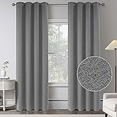 95 Inches Long Dove Grey Linen 100% Blackout Curtains for Bedroom -Burlap Energy Saving Thermal Insulated Window Treatment Curtain Drapes for Living Room(2 Panels,W 52 x L 95 Inch Length)
