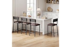 Garvee Bar Stools Set of 4, 25 in Counter Height with Ergonomic Backrest & Wide Cushion, PU Leather Hydrid Seat with Footrest