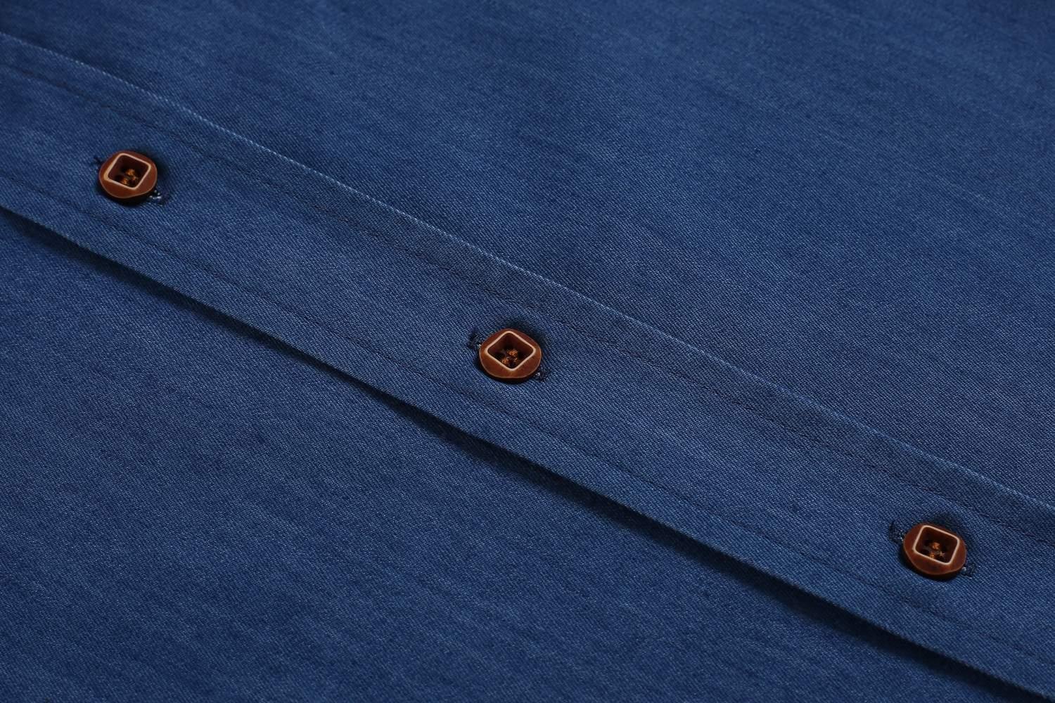 Coofandy Chemise Homme Coton Manche Longue Col Italien Décontracté Casual Bleu Foncé Taille L