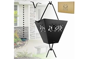 U-nitt Rain Chain Water Collection for Gutters, Rainwater Catcher & Diverter, 8.5 FT Chains for Outside Garden, Black Square Cups, Roof Downspout, Works with Heavy Rain, w/Gutter Clip for Rainchains