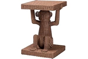 Bali & pari Miyoco Monkey End Table - Handwoven Rattan Sculptural Accent Side Table with Platform Base