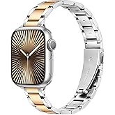 wipalor Metal Stainless Steel Band Fit iPhone Watch Bands for Women 42mm 41mm 40mm 38mm, Thin Slim iWatch Bands for Women Cute Band for Apple Watch Bands Series 11 10 9 SE 8 7 6 5 4 3-Silver/Gold