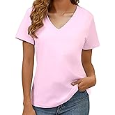 100% Cotton V Neck Short Sleeve T Shirts for Women, Plain T-Shirt,Basic Tees