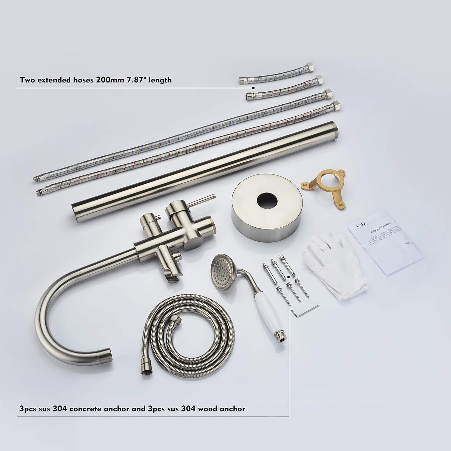 Freestanding Bathtub Faucet Tub Filler Brushed Nickel High Flow Rate 11