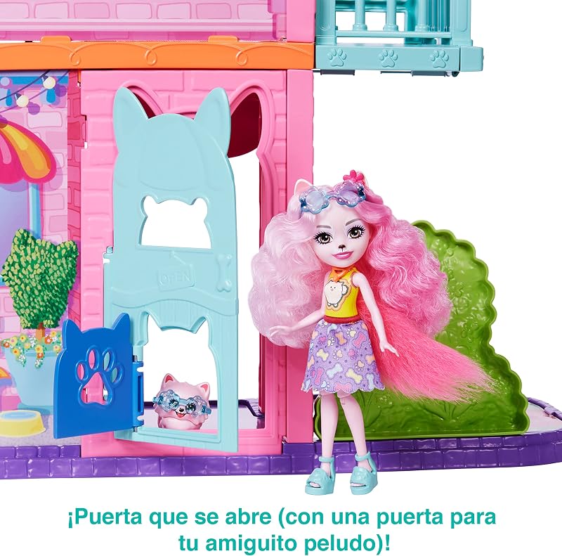 City Tails Apartamento de Palmer Pomeranian y Pommy SIOC Casa de muñecas 3 pisos con figura, mascota perrito, muebles y accesorios, juguete de regalo +4 años (Mattel HHC18)