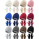 Suhine 24 Pcs/12 Set Winter Beanie Hat Gloves Set for Women Touchscreen Gloves Knitted Hats Fleece Plush Lined Warm Mittens for Women Cold Weather
