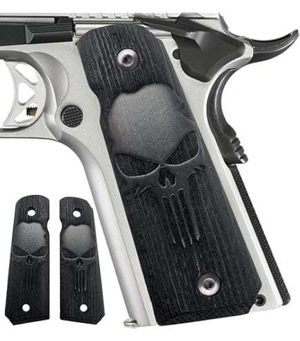 Ebony Punisher Kimber Micro 9 Grips - Laser Engraved Wood Gun Grips