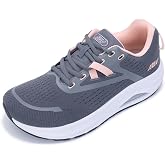 PERSOUL Wide Toe Box Walking Shoes Women Arch Support Tennis Orthotic Sneakers for Plantar Fasciitis Flat Feet Pain Relief GreyPink Size 7
