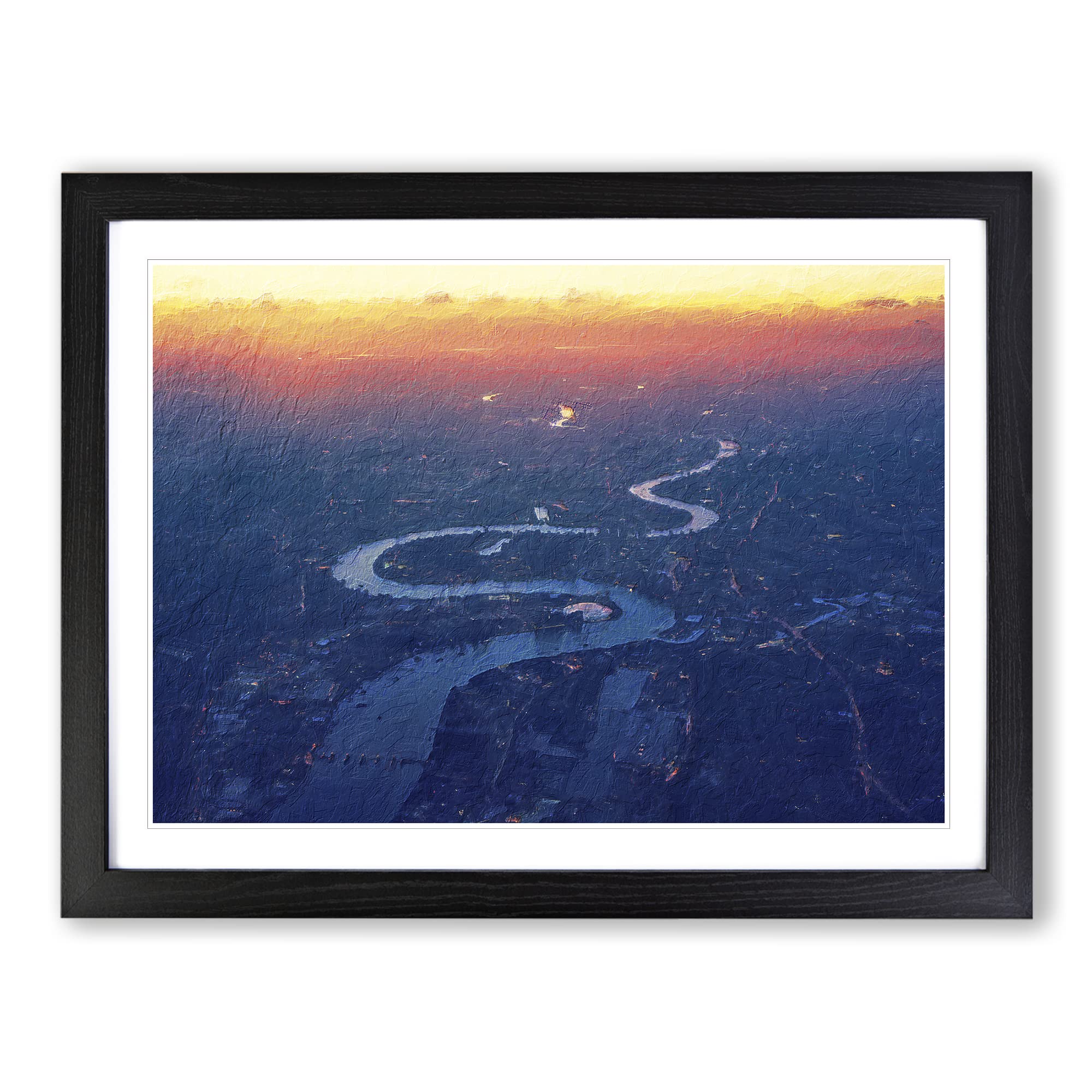 London City Skyline & The River Thames Modern Art Framed Wall Art Print, Ready to Hang Picture for Living Room Bedroom Home Office Décor, Black A3 (46 x 34 cm)