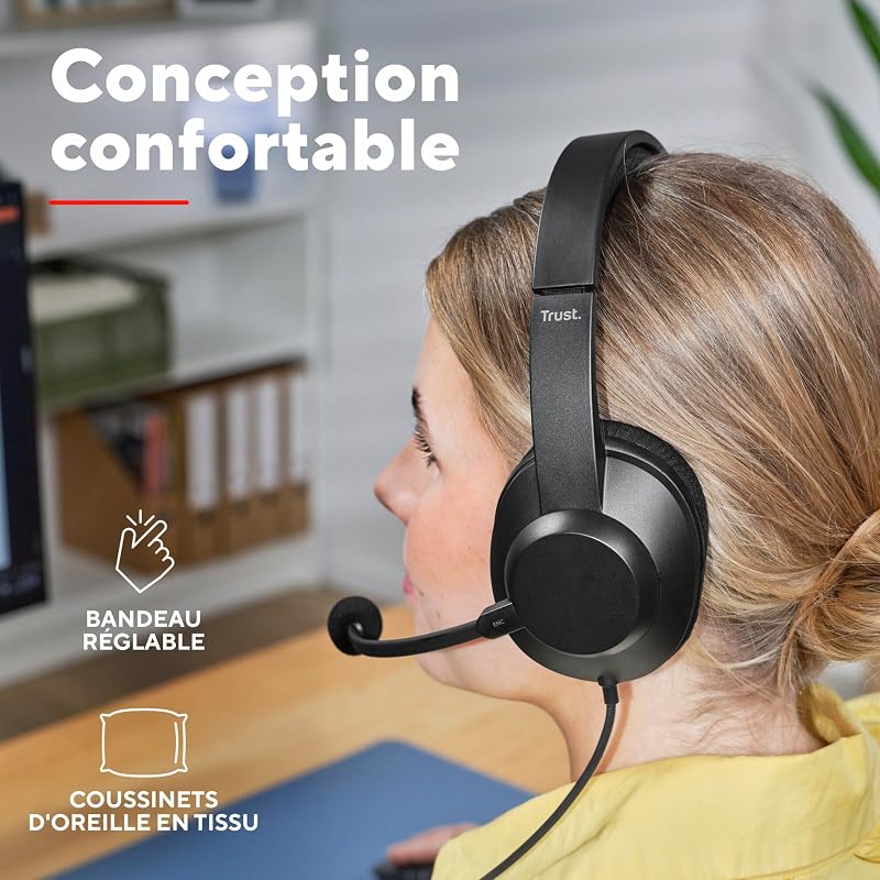 Ayda Max Casque USB Filaire avec Micro ENC Antibruit Over Ear, Noir