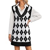 Zeagoo Womens Sweater Vest Winter Tank Sweater Dress V Neck Knitted Pullovers Sweaters Plaid M