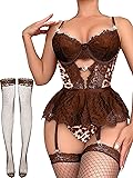 Alrovetoney Corset Bodysuit Underwire Lingerie Set