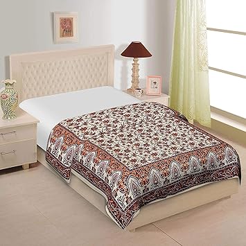 Buy Shopremp Brown Cotton Floral Print Single Bed Quilt Comforter