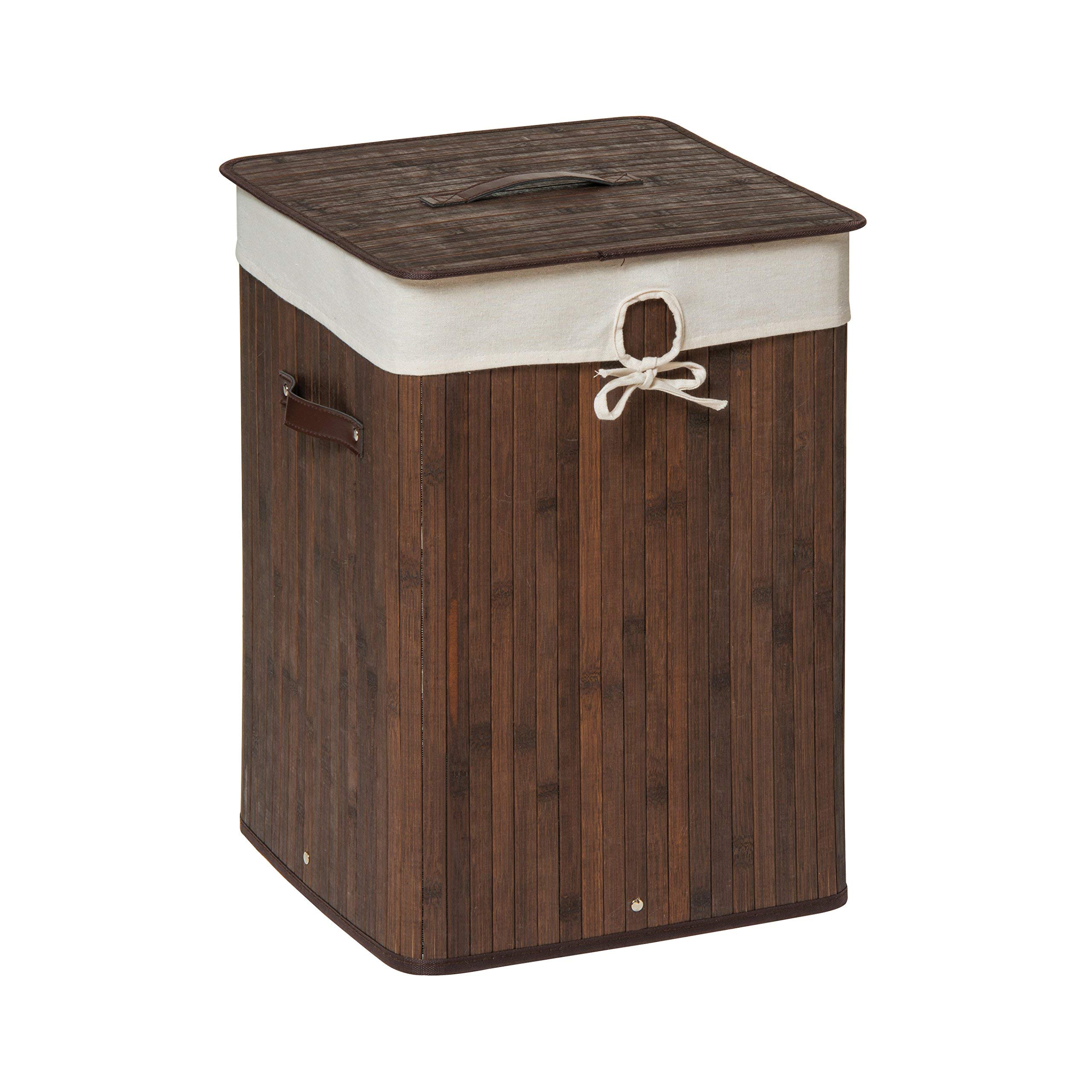 Premier Housewares Kankyo Bamboo Square Laundry Hamper, Dark Brown