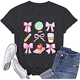 Teacher Shirts Womens Bow Teacher Graphic Tees Cute Teacher Appreciation Gifts Shirt Summer Casual Short Sleeve Tops