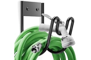 JOSMIMIC Black Metal Garden Hose Holder - Wall Mounted Water Hose Holder - Hose Hanger Heavy Duty for Water Hose Extension Cords Vacuum Hose (1 Pack)