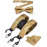 YOHOWA Men's Solid Paisley Suspenders Bowtie Set 6 Strong Clips Adjustable Y-Back Woven Brace Formal Wedding Party Tuxedo