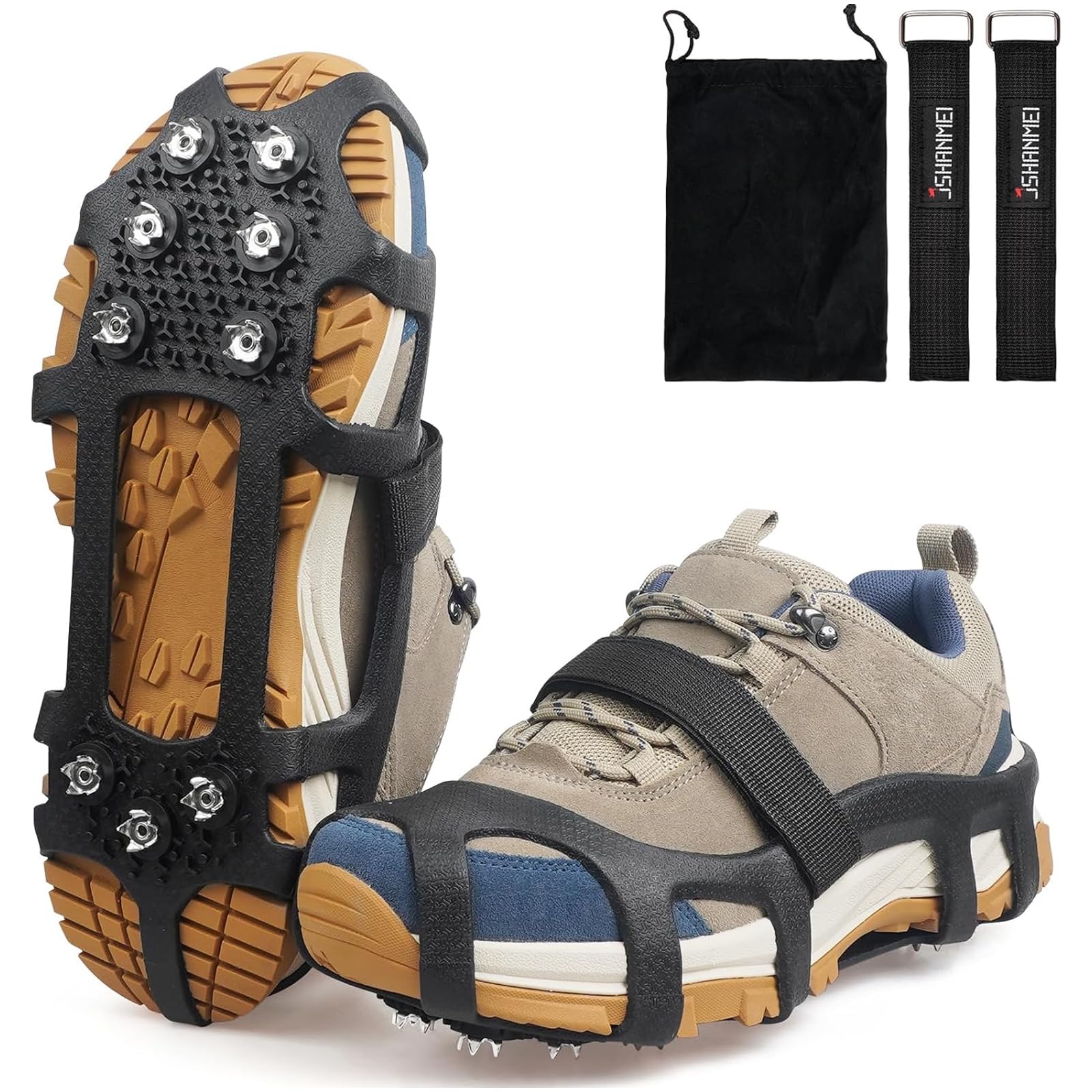 Crampons Ice Cleats for Shoes and Boots,Anti-Slip Ice Snow Grips 9 Teeth Ice Grippers Shoe Spikes Walk Traction Cleats for Ice Snow, Winter Hiking Climbing Ice Fishing (XL)