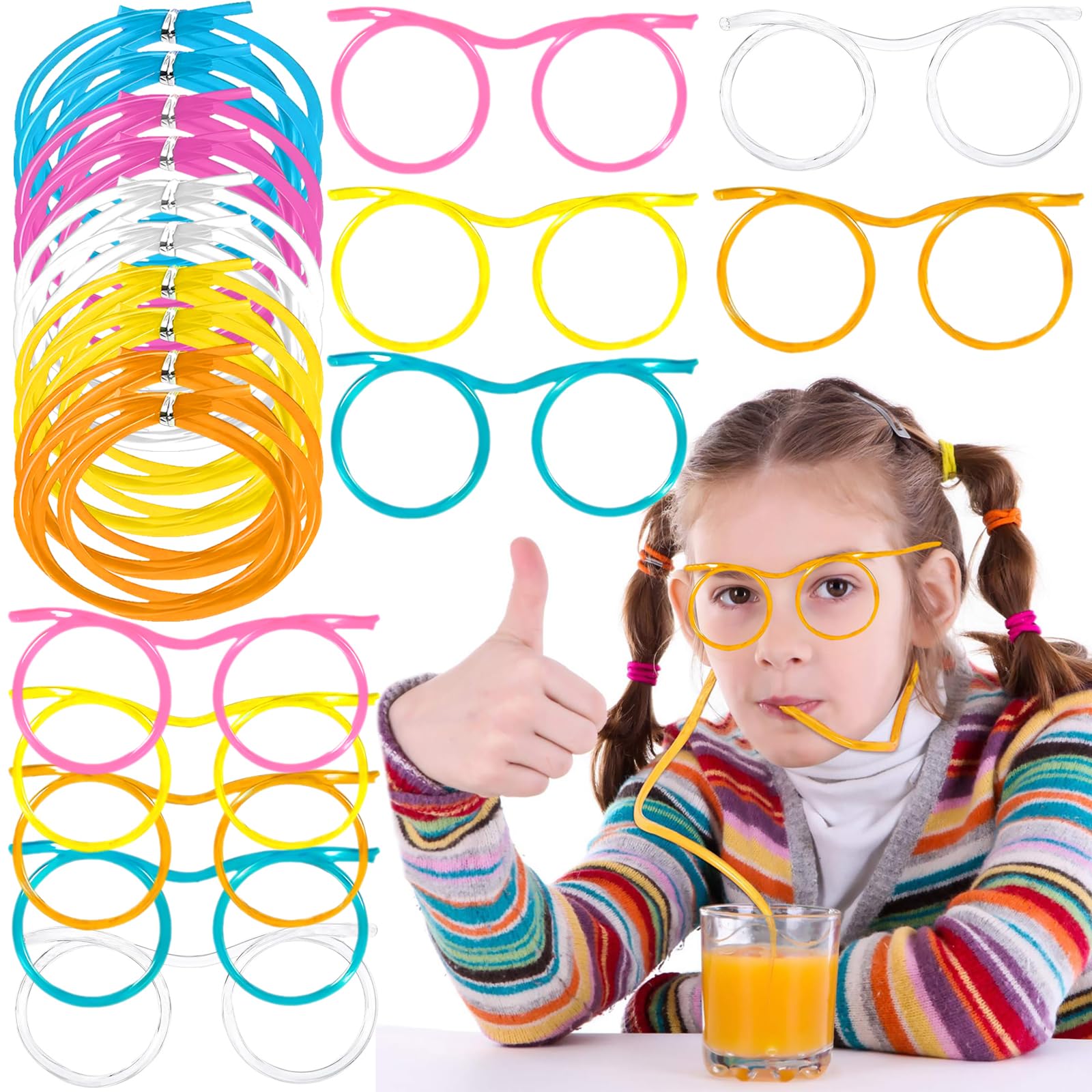 Photo 1 of 10PCS Silly Straw Glasses - Novelty Crazy Loop Straws Eyeglasses for Party Decorations - Fun DIY Eye Glasses Plastic Party Drinking Straws for Birthday Parties Supplies, DIY Fun Activities, Game Ideas