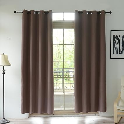 Wellyoung 52 W Blackout Curtain Sets Grommet Solid Color Room Darkening Thermal Insulated Grommet Window Treatment Panels 2 Bedroom Coffee 2