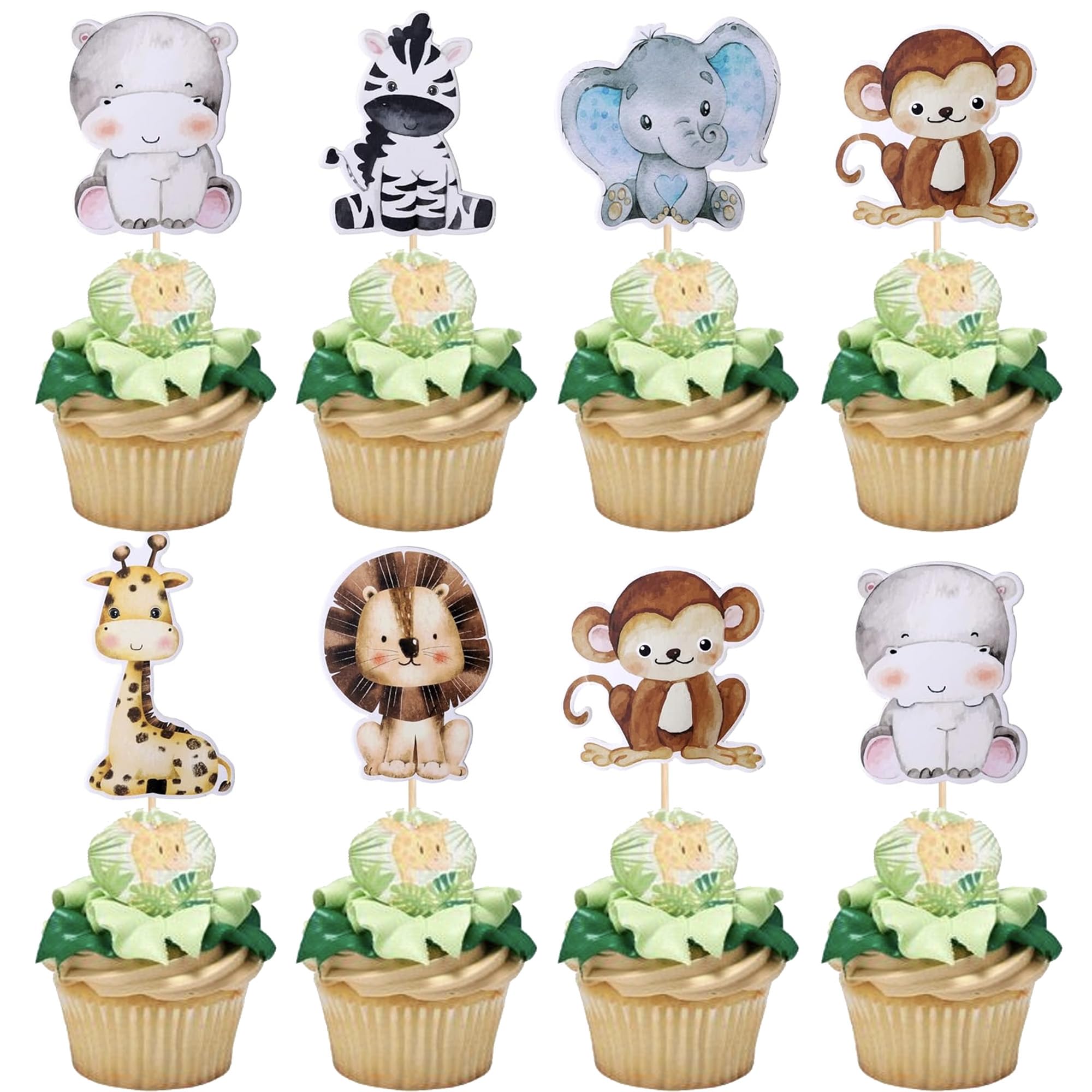 SYKYCTCY 36 Pack Baby Safari Jungle Animals Cupcake Toppers Zebra Hippo Giraffe Elephant Forest Theme Cupcake Picks for Forest Animals Theme Baby Shower Kids Birthday Party Cake Decorations Supplies