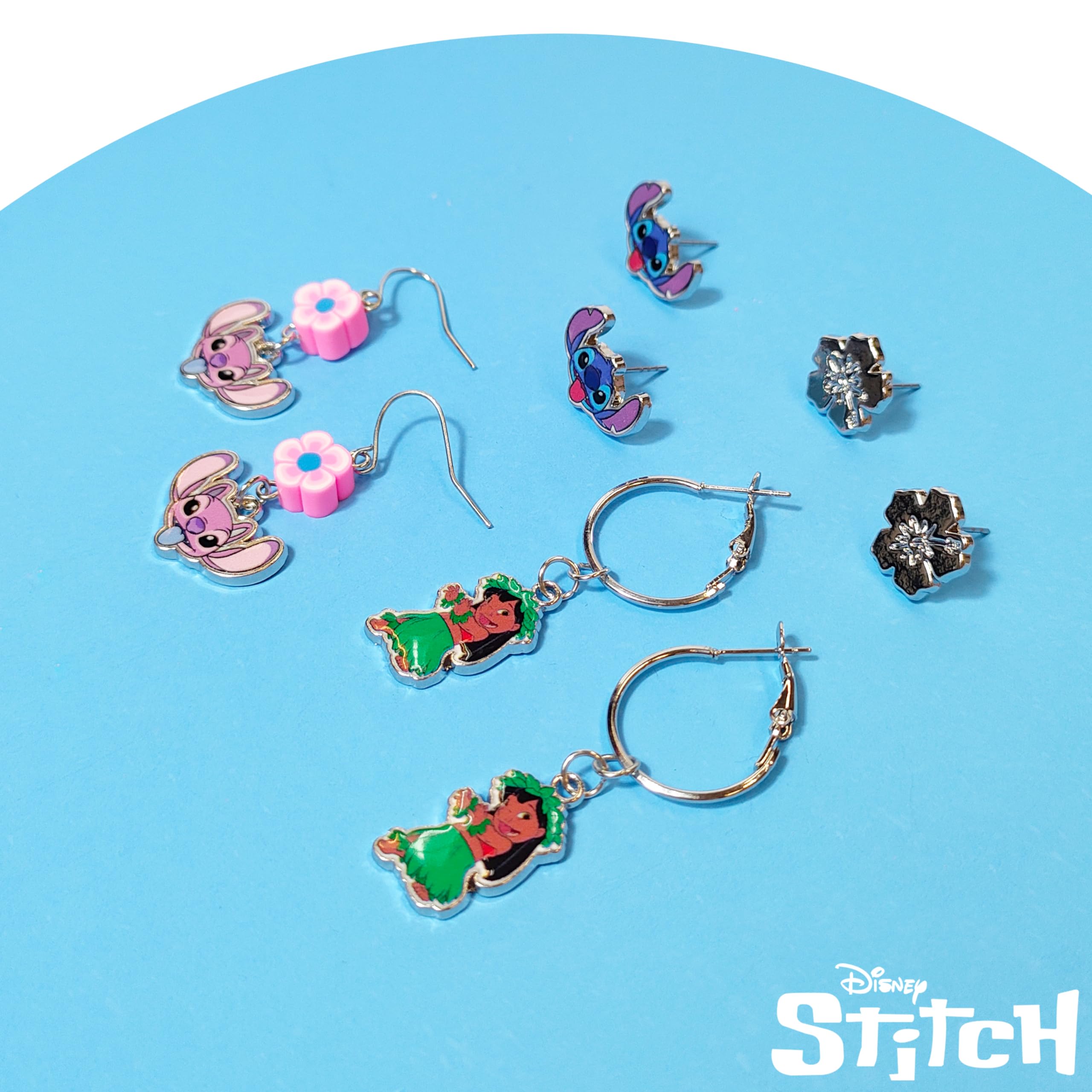 Stitch Hypoallergenic Earrings for Girls Stud Earrings & Fishhook Drop Earring Sets with Charms One Size Fits All Stitch Jewelry Girls Earrings, Disney Accessories for Girls Ages 4+