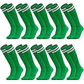 Elfcool 10 Pairs Soccer Socks Stripe Knee High Softball Baseball Team Sports Socks Breathable Football Socks for Men Women