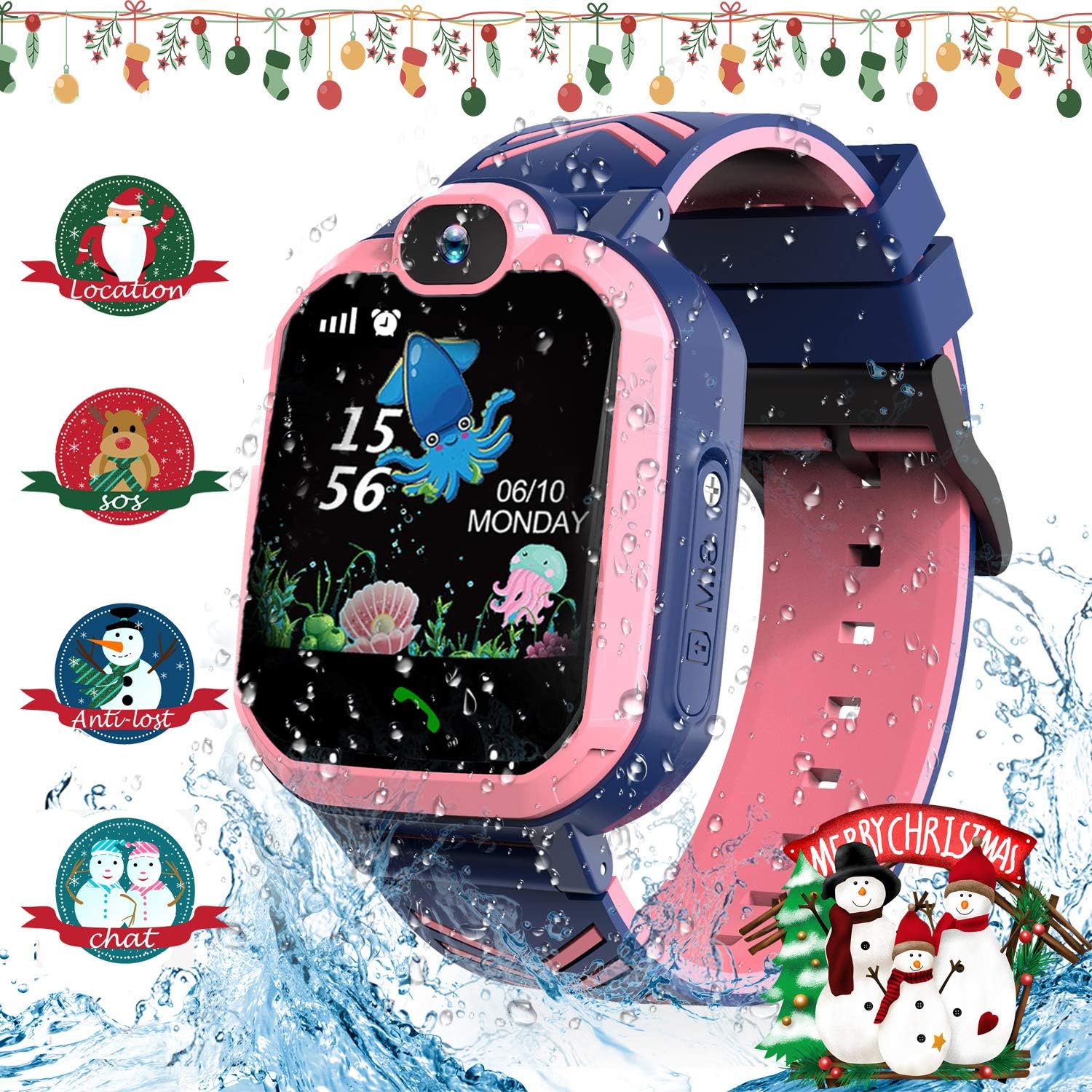 Kids Smart Watch, Jaybest IP67 Waterproof LBS Tracker Wristwatch Anti-lost Two-way Calling Touch Screen Mobile Phone for Girls Boys Christmas Day Birthday Gifts, SOS Sim Card, Camera, Games(red)