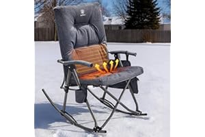 EVER ADVANCED Heated Oversized Folding Rocking Camping Chair, Heating Padded Portable Rocker Chair for Patio, Lawn and Outdoors, Heavy Duty Hard Armchair for Adults Supports 400lbs, Grey
