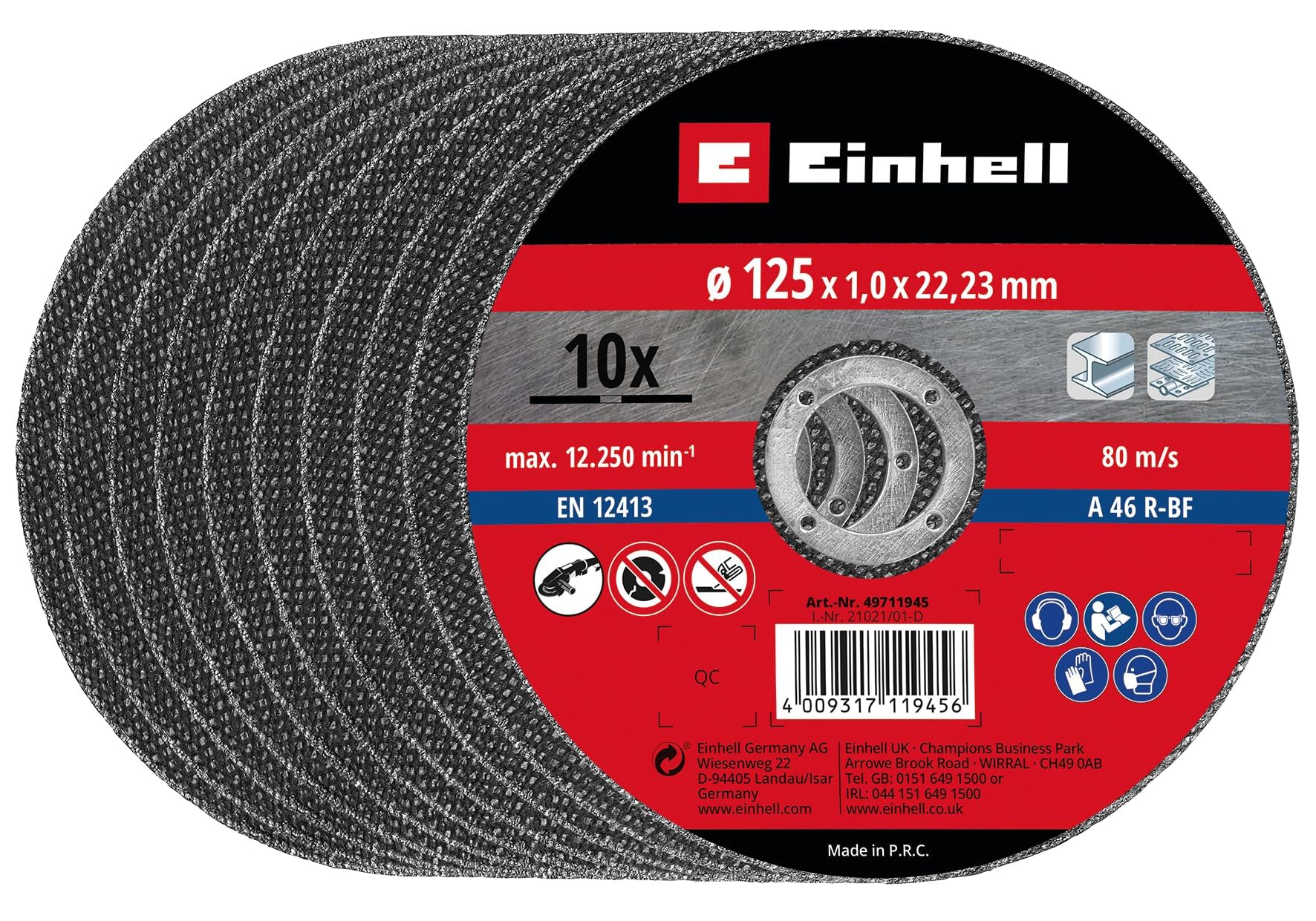 kwb by Einhell 49711945 10 Cutting Discs Thin 125 x 1.0 mm Angle Grinder Accessories