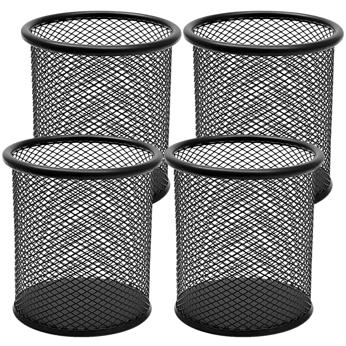 DIFIT 4PC Holder, Metal Pot, Black Mesh Pen Holder, Portable Durable Cup for Desk, Office/Learning/School/Home